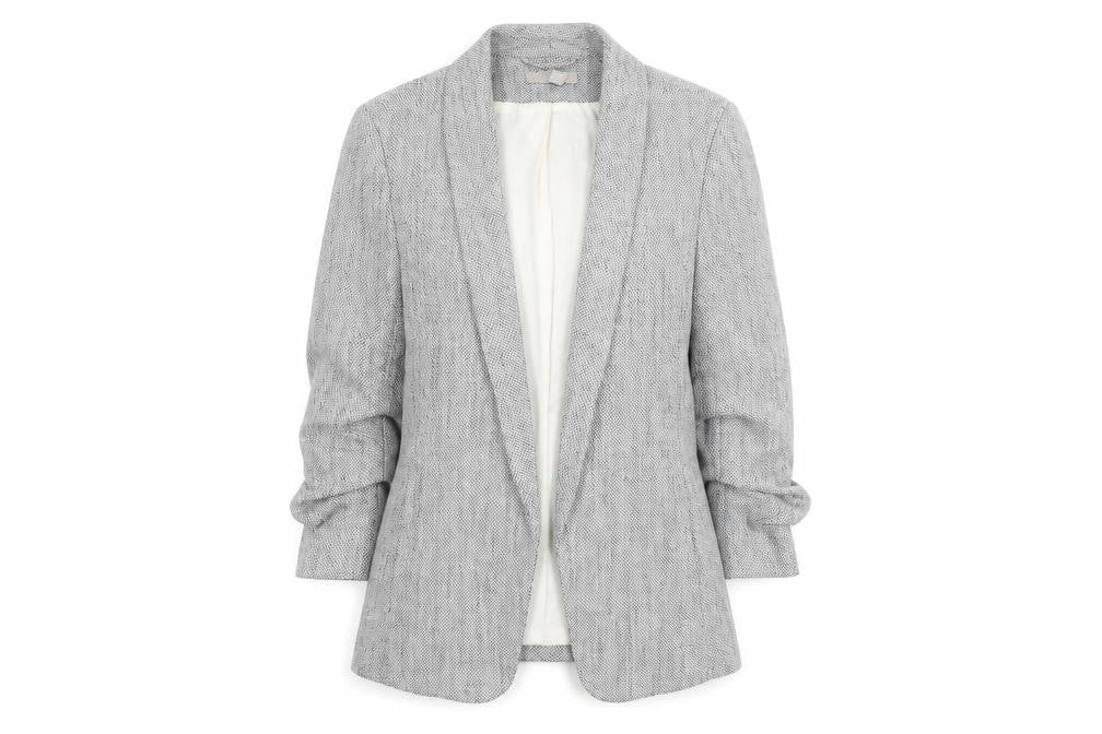Front view of H&M Women's Grey, size 8, Shawl Collar Single-Breasted Blazer