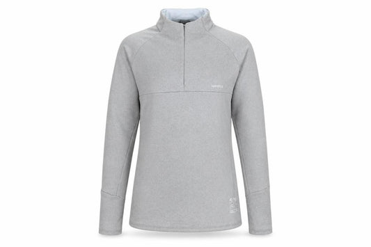 Front view of Wedze women’s grey 1/4 zip fleece ski jacket, size S, regular fit