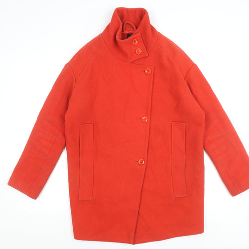 Oasis Women's Red Wool Blend Buttoned Mid-Length Coat Size S