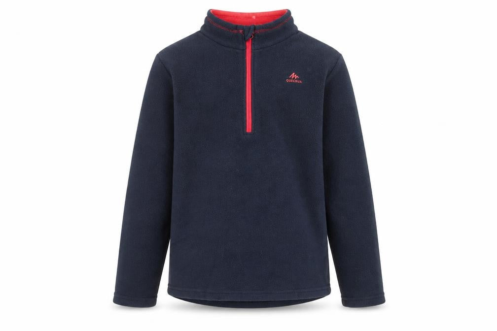 Front view of Quechua girls’ blue 12-13 years fleece 1/4 zip pullover sweatshirt