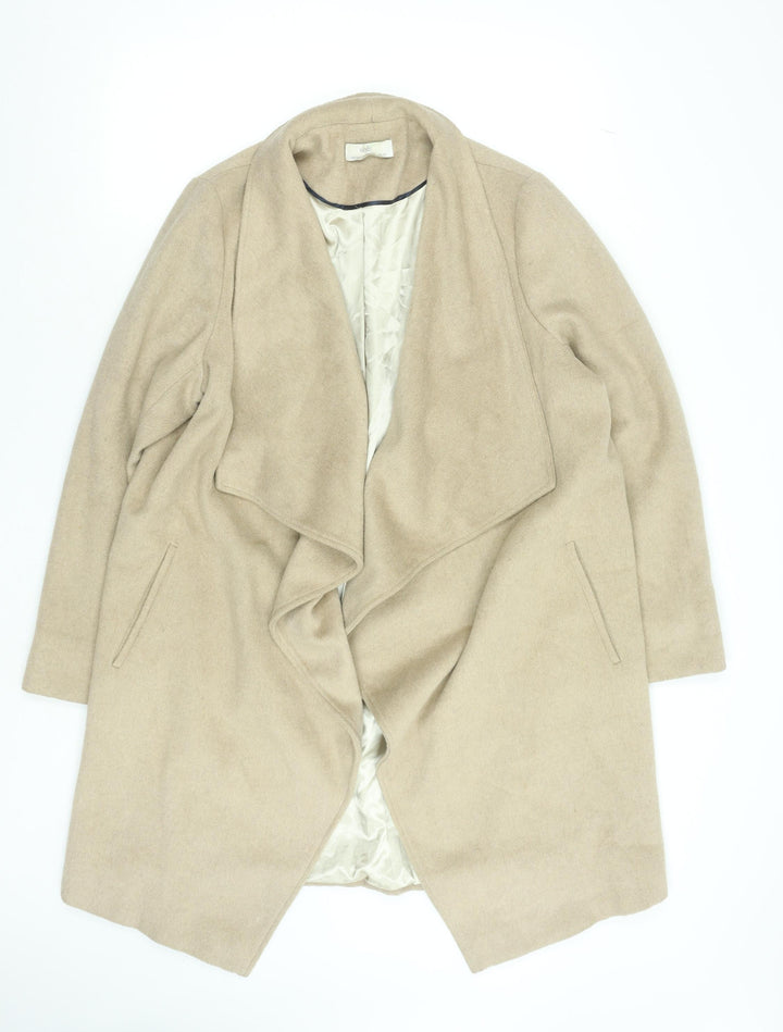 Wallis Women’s Beige Long Overcoat Size 14 Lined Classic Twill Jacket
