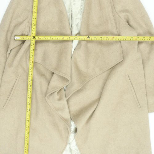 Wallis Women’s Beige Long Overcoat Size 14 Lined Classic Twill Jacket