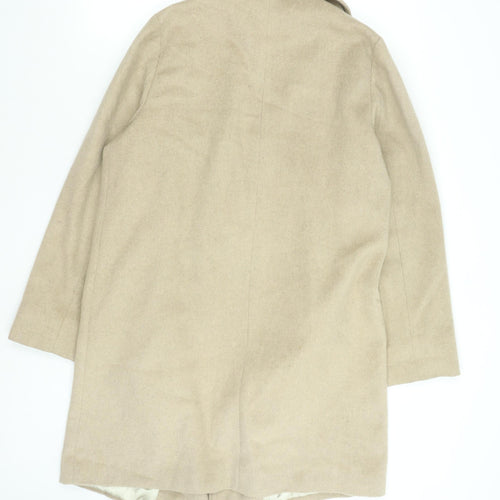 Wallis Women’s Beige Long Overcoat Size 14 Lined Classic Twill Jacket