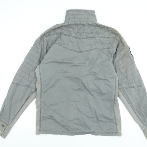 Jack & Jones Men's Grey Quilted Button-Up Shirt M Casual Cotton