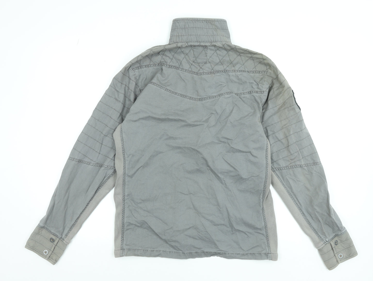 Jack & Jones Men's Grey Quilted Button-Up Shirt M Casual Cotton
