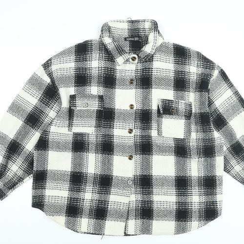 Boohoo Women Black Checked Flannel Button-Up Shirt Size 18