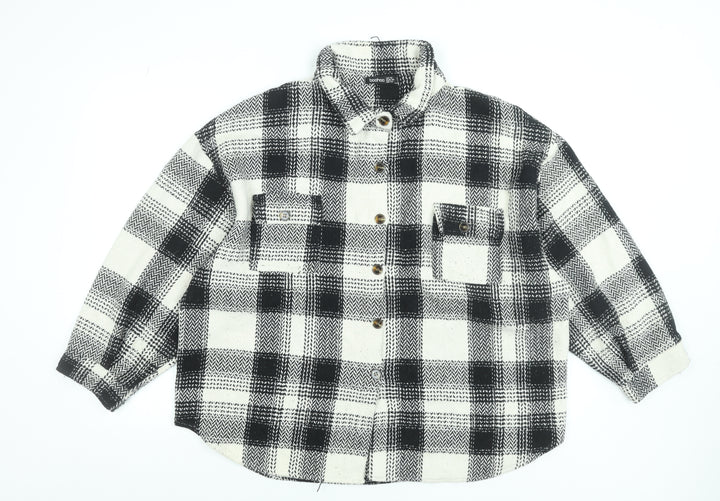 Boohoo Women Black Checked Flannel Button-Up Shirt Size 18