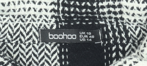 Boohoo Women Black Checked Flannel Button-Up Shirt Size 18