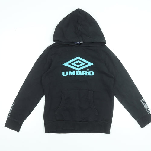 Umbro Boys Black Hoodie 11-12 Years Cotton Pullover Graphic Print