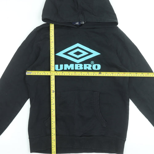 Umbro Boys Black Hoodie 11-12 Years Cotton Pullover Graphic Print