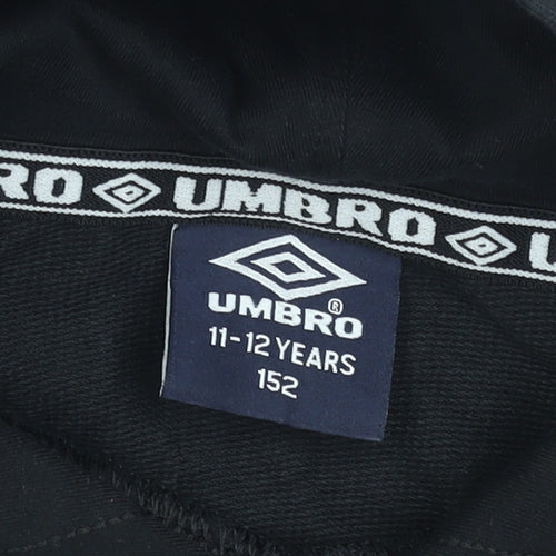 Umbro Boys Black Hoodie 11-12 Years Cotton Pullover Graphic Print