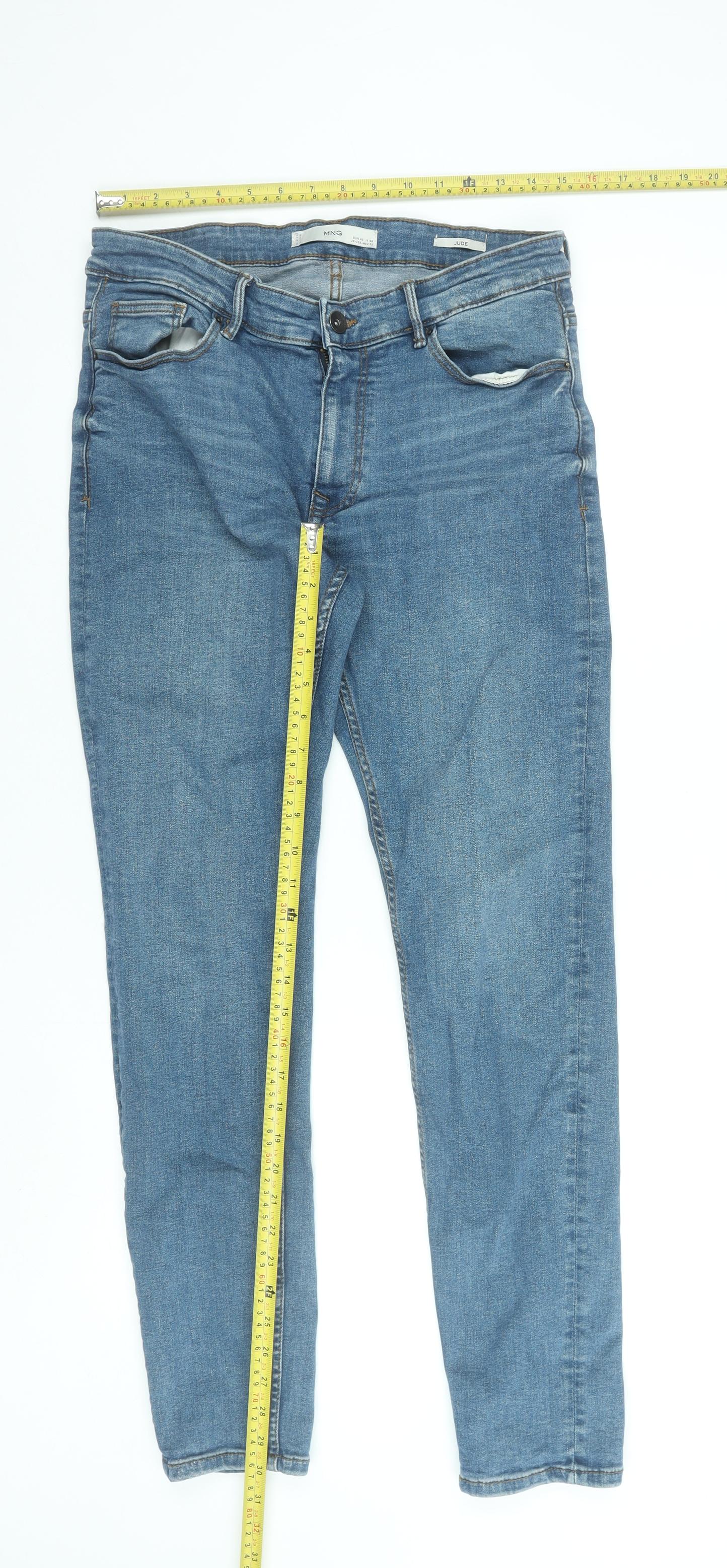 MNG Men’s Blue Slim Fit Jeans Size 32 Regular Denim Stretch