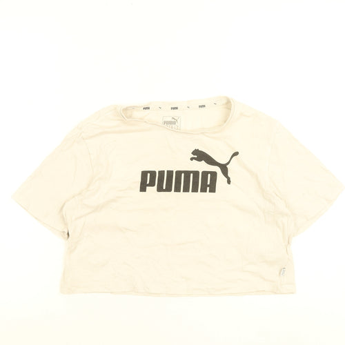 Puma Womens Beige Cropped T-Shirt Size 8 Casual Sports Tee