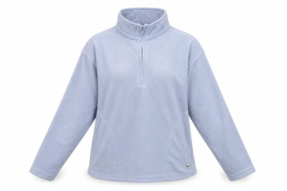 Front view of Tiso Women's Blue Microfleece 1/2 Zip Pullover Sweatshirt, size 14