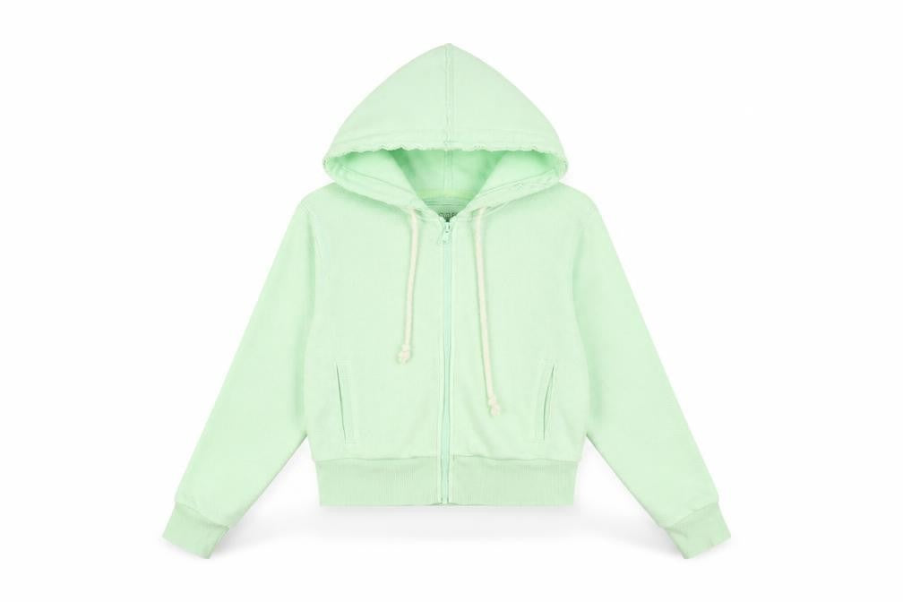 Front view of American Eagle Women’s Mint Green Full Zip Hoodie Size Small