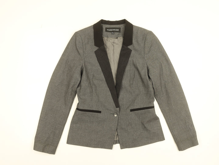 Warehouse Women Grey Single-Breasted Suit Jacket UK 12 Classic Fit