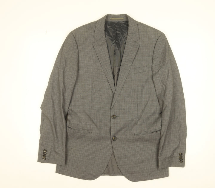 Hugo Boss Men’s Grey Wool Check Single-Breasted Suit Jacket 36R