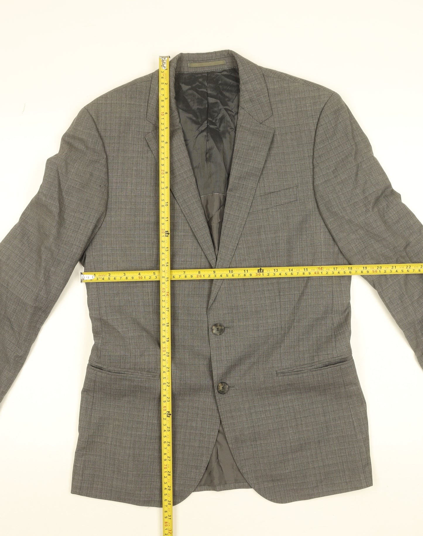 Hugo Boss Men’s Grey Wool Check Single-Breasted Suit Jacket 36R