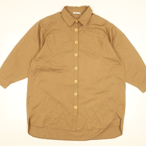 Riva Women Brown Button-Up Relaxed Cotton Blend Shirt XS
