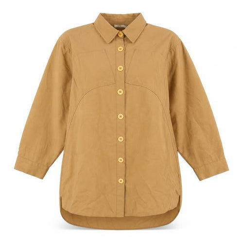 Riva Women Brown Button-Up Relaxed Cotton Blend Shirt XS