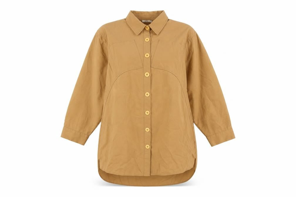 Riva Women Brown Button-Up Relaxed Cotton Blend Shirt XS