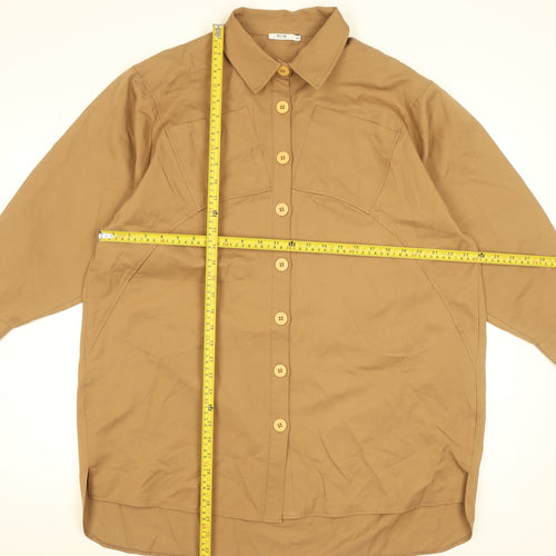 Riva Women Brown Button-Up Relaxed Cotton Blend Shirt XS