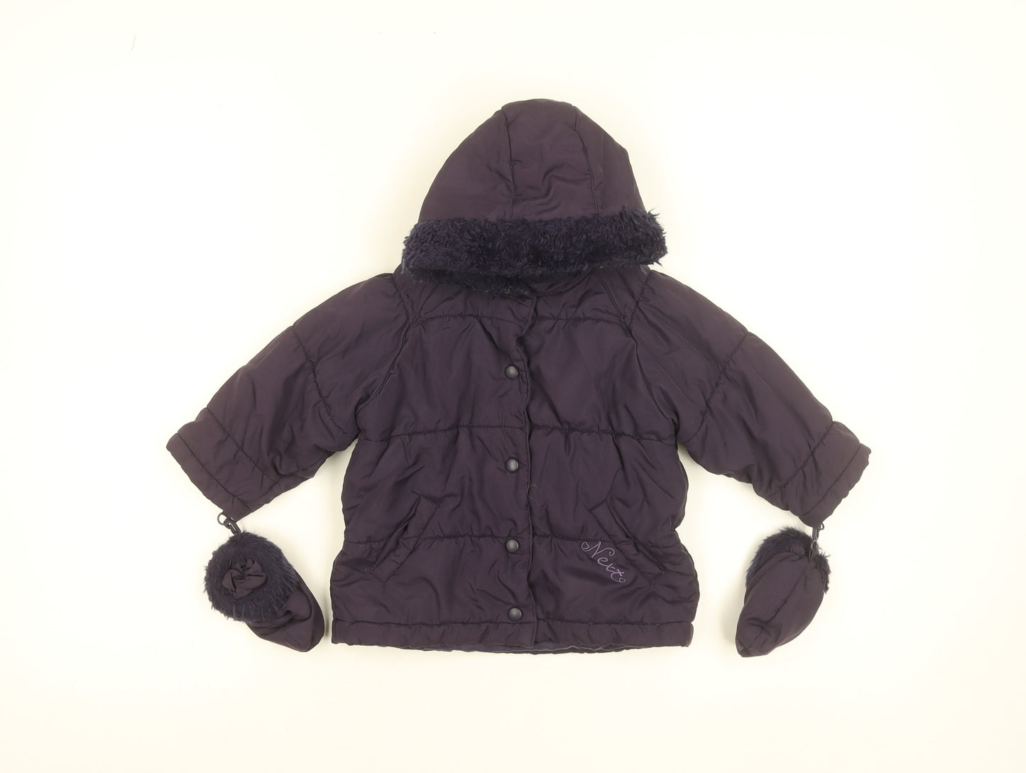 Next Unisex Baby Purple Hooded Puffer Jacket 9-12 Months Winter Coat