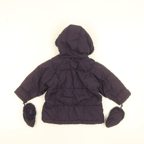 Next Unisex Baby Purple Hooded Puffer Jacket 9-12 Months Winter Coat