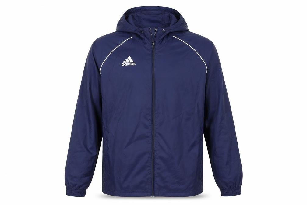 Front view of adidas Men's Blue S Windbreaker Hooded Full Zip Lightweight Jacket