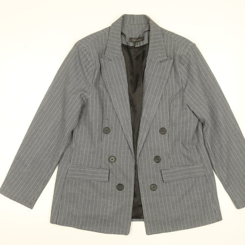 Primark Women Grey Check Blazer Size 16 Classic Business Jacket