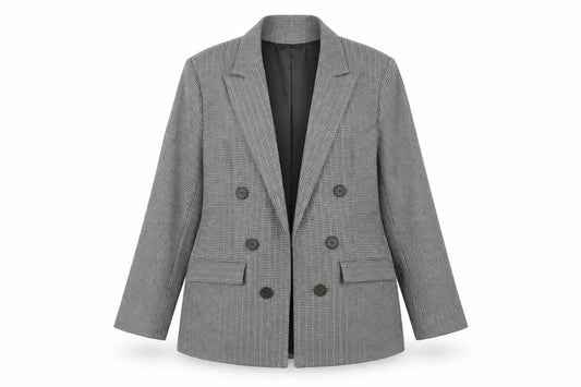 Front view of Primark Women Grey Check Blazer, size 16, Classic Business Jacket
