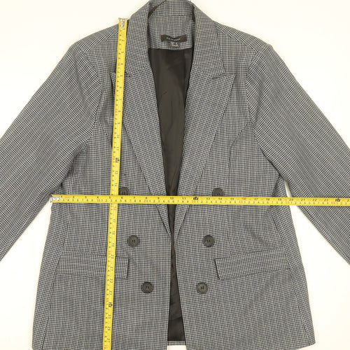 Primark Women Grey Check Blazer Size 16 Classic Business Jacket
