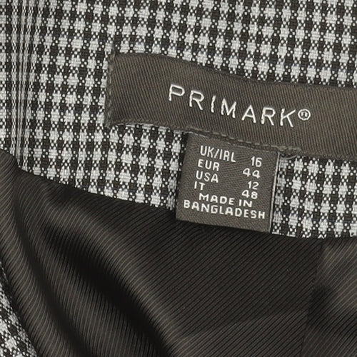 Primark Women Grey Check Blazer Size 16 Classic Business Jacket