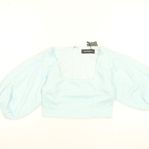 WANDERDOLL Women Blue Cropped Puff Sleeve Blouse Size L