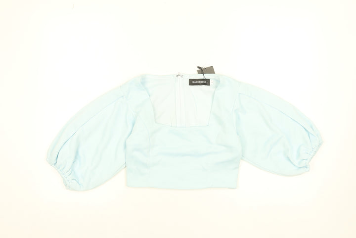 WANDERDOLL Women Blue Cropped Puff Sleeve Blouse Size L