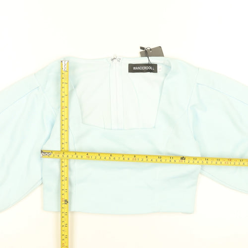 WANDERDOLL Women Blue Cropped Puff Sleeve Blouse Size L