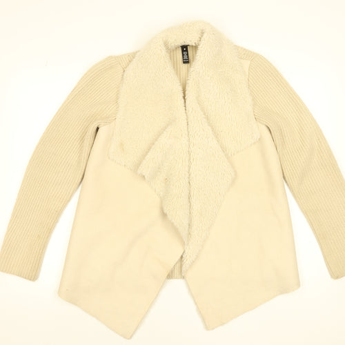 Aqua Women Beige Faux Fur Knit Cardigan Small Winter Wrap