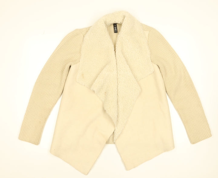 Aqua Women Beige Faux Fur Knit Cardigan Small Winter Wrap