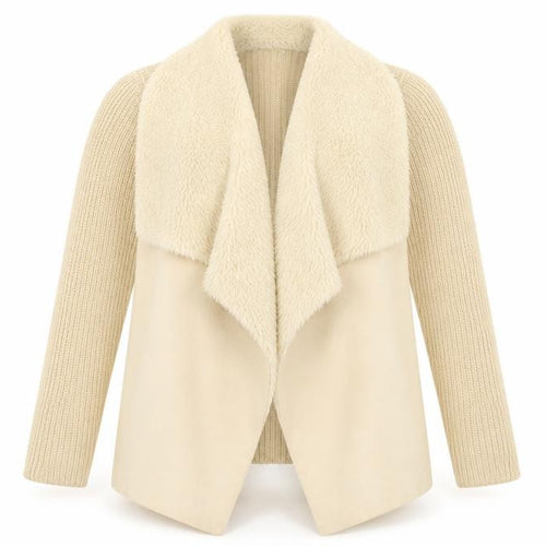 Aqua Women Beige Faux Fur Knit Cardigan Small Winter Wrap