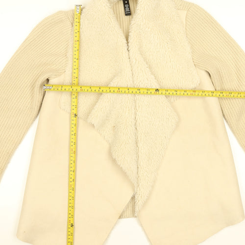 Aqua Women Beige Faux Fur Knit Cardigan Small Winter Wrap