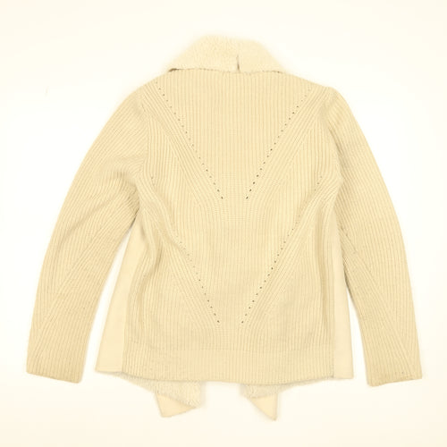 Aqua Women Beige Faux Fur Knit Cardigan Small Winter Wrap
