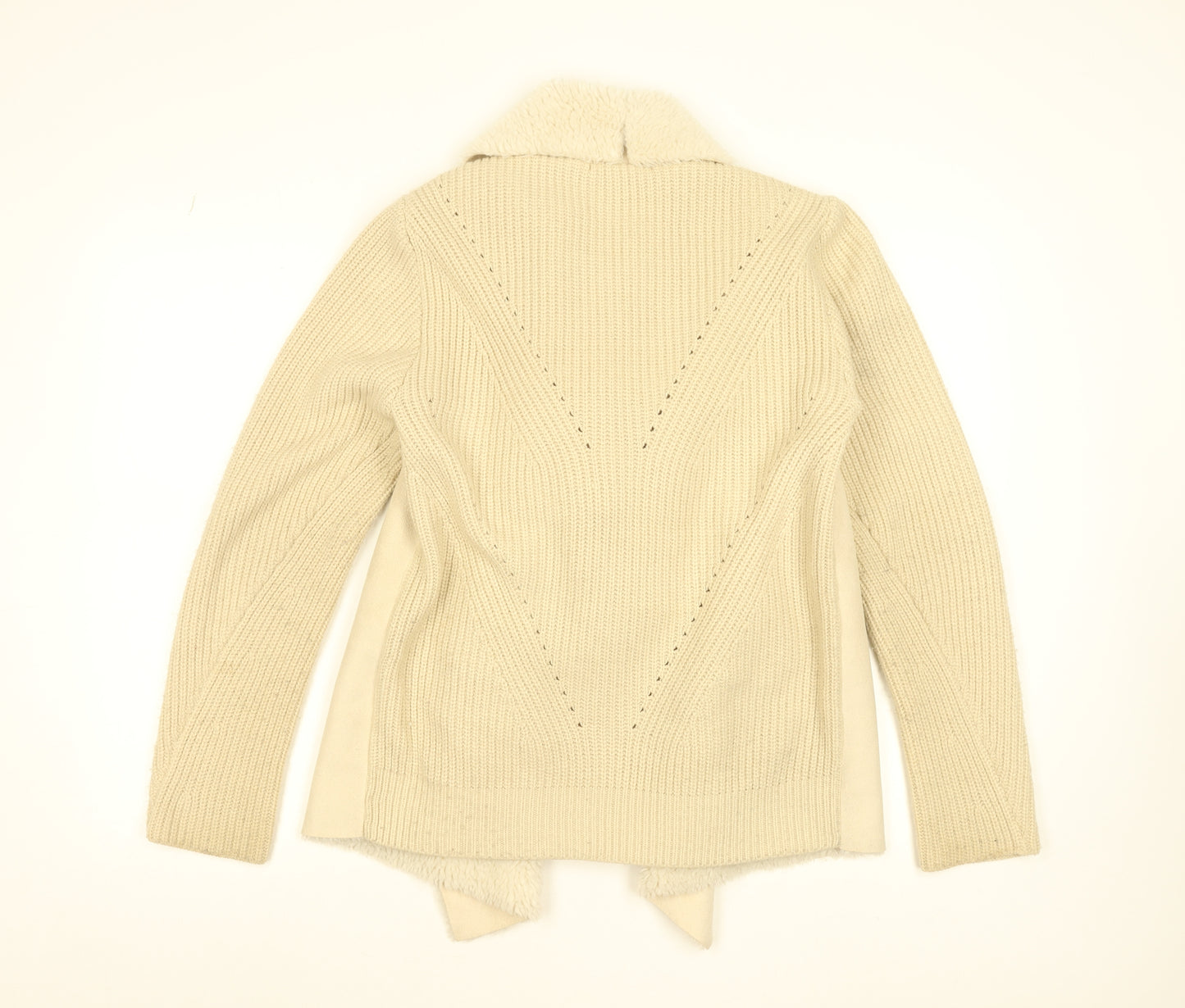 Aqua Women Beige Faux Fur Knit Cardigan Small Winter Wrap
