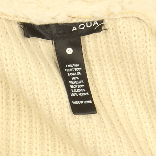 Aqua Women Beige Faux Fur Knit Cardigan Small Winter Wrap