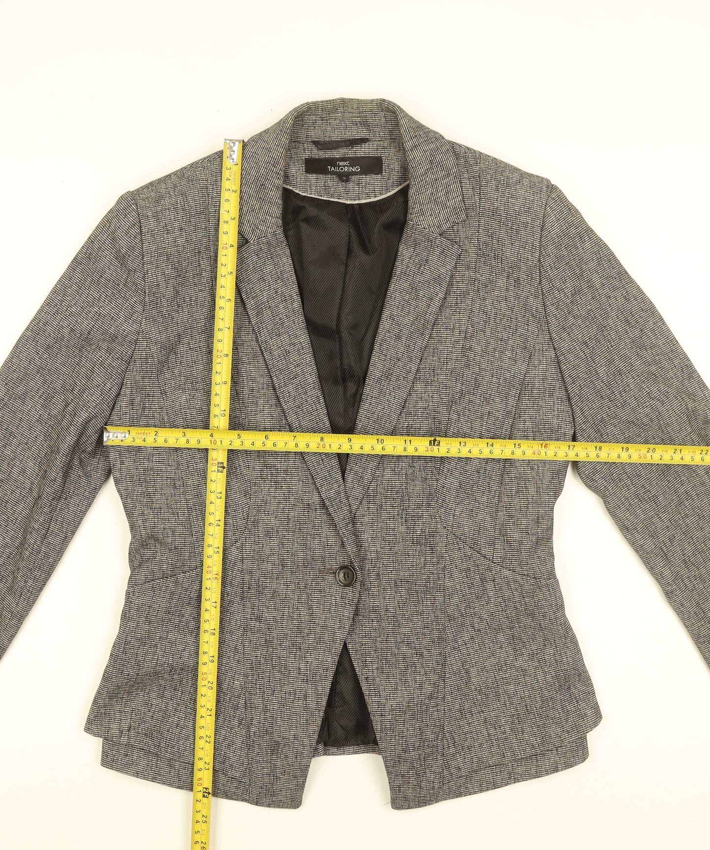 Next Women's Grey Checked Tailored Suit Jacket UK 12 Single-Breasted Blazer
