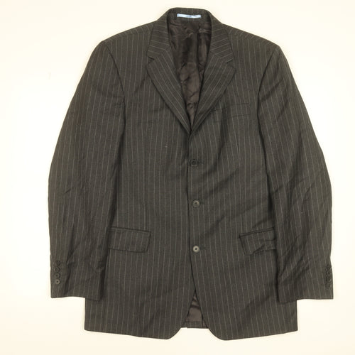Next Men's Grey Pinstripe Wool Blazer Jacket 40L Regular Fit