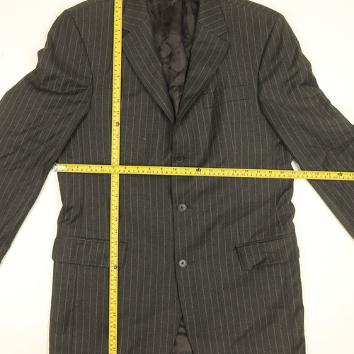 Next Men's Grey Pinstripe Wool Blazer Jacket 40L Regular Fit