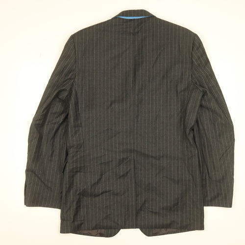 Next Men's Grey Pinstripe Wool Blazer Jacket 40L Regular Fit