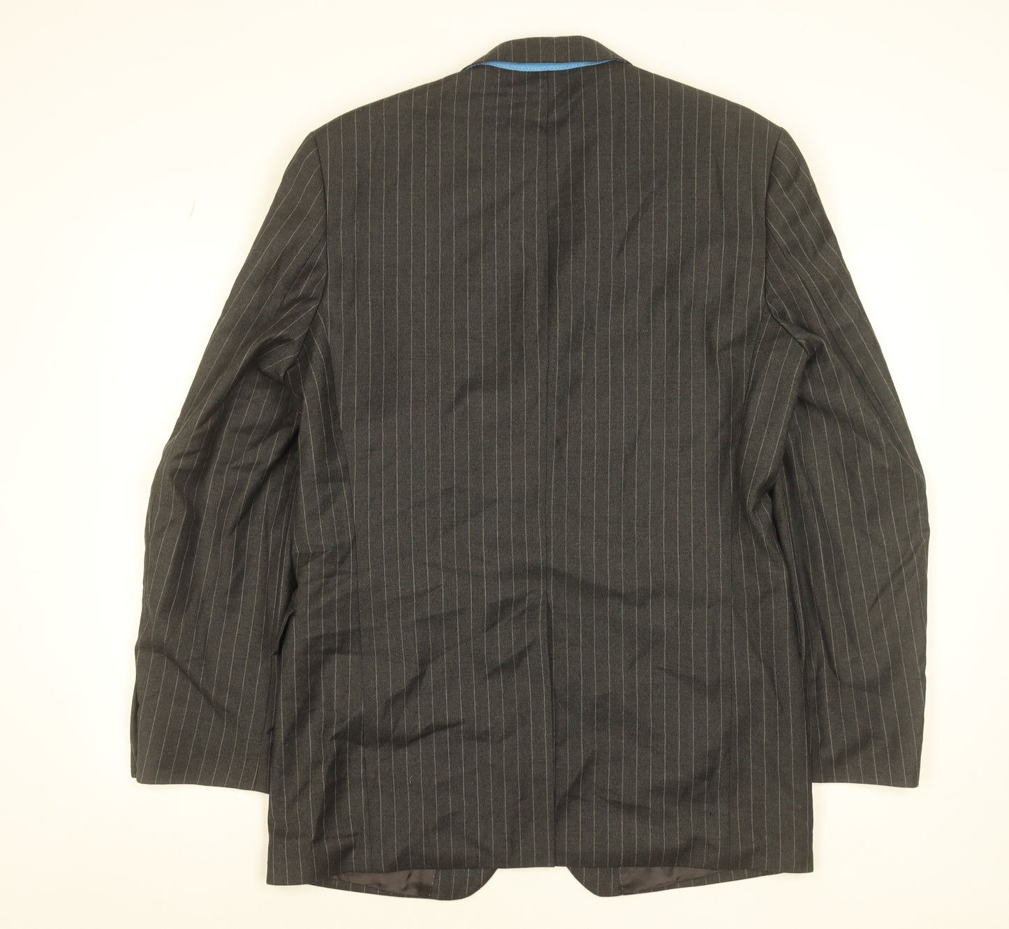 Next Men's Grey Pinstripe Wool Blazer Jacket 40L Regular Fit