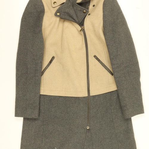 Oui Women’s Beige Grey Wool Blend Biker Coat Size 16