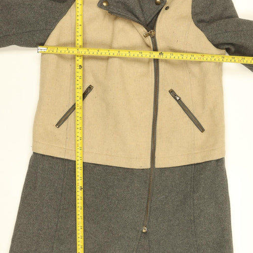 Oui Women’s Beige Grey Wool Blend Biker Coat Size 16